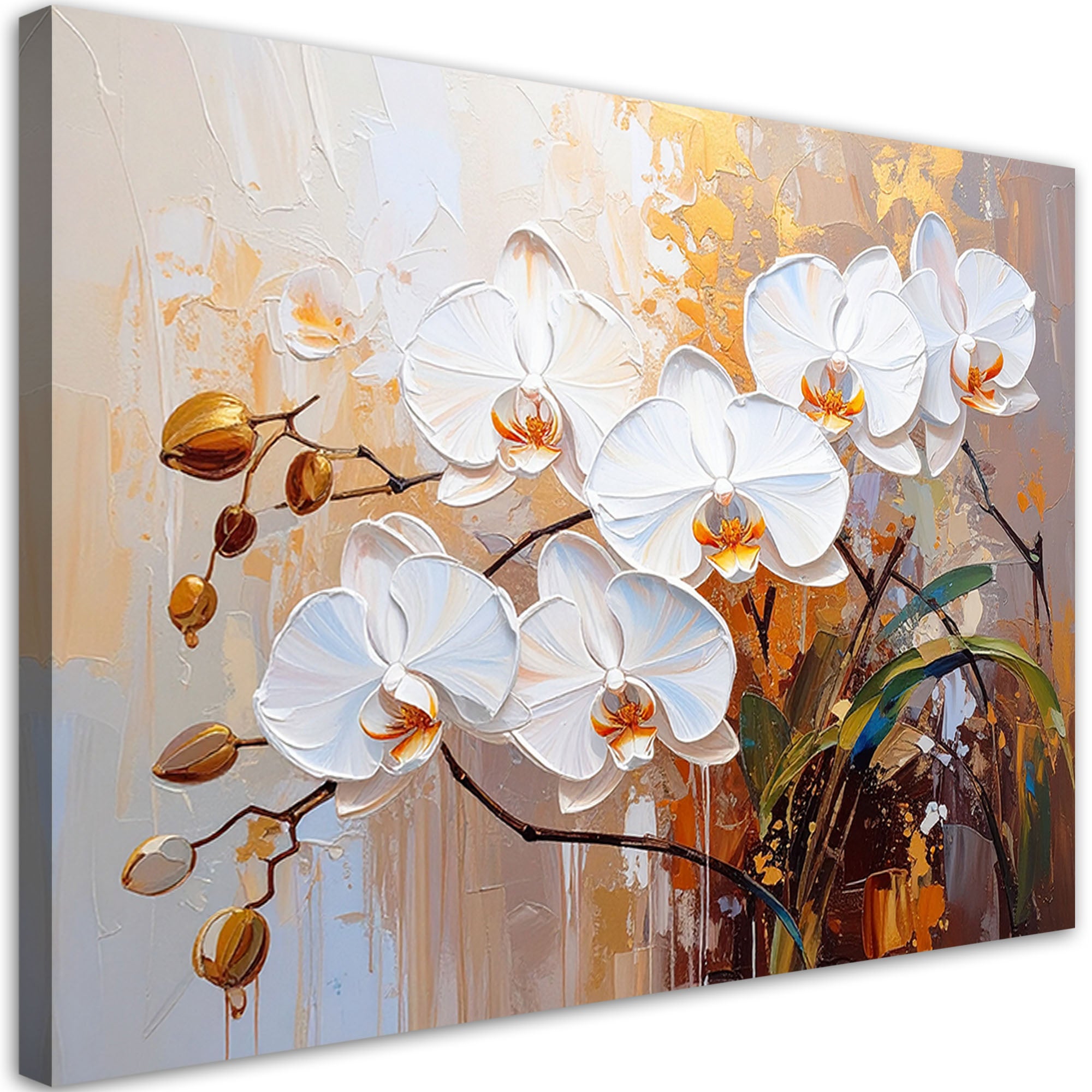 Obraz, Białe Kwiaty Orchideii na abstrakcyjnym beżowym tle 60x40