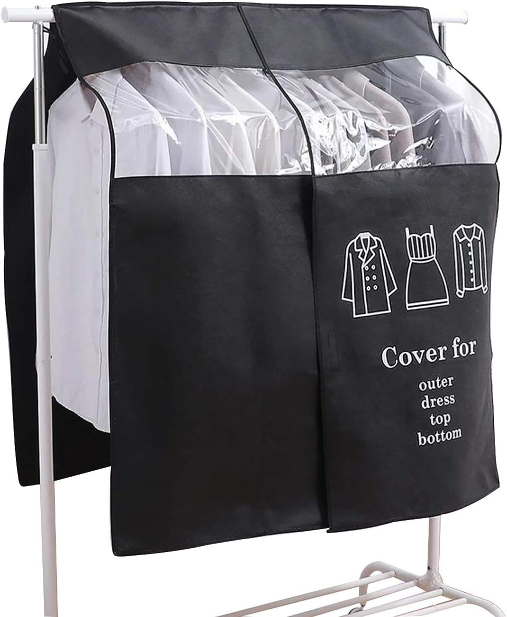 Pokrowiec na ubrania 90 x 110 cm Czarny pokrowiec przeciwkurzowy Uniwersalny pokrowiec na ubrania
