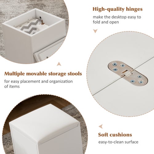 Table Basse Relevable 100 x 100 x 63.5 cm - Plateau Dépliable 2 en 1 et Rangement Intégré - Multifonction Blanc - 6