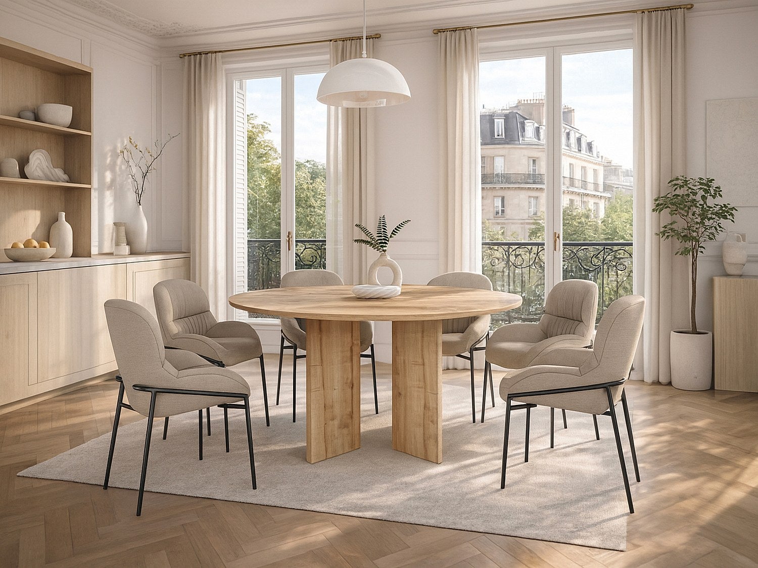 Stół do jadalni, okrągły, 6-os. - Jasny naturalny - TOPANIA