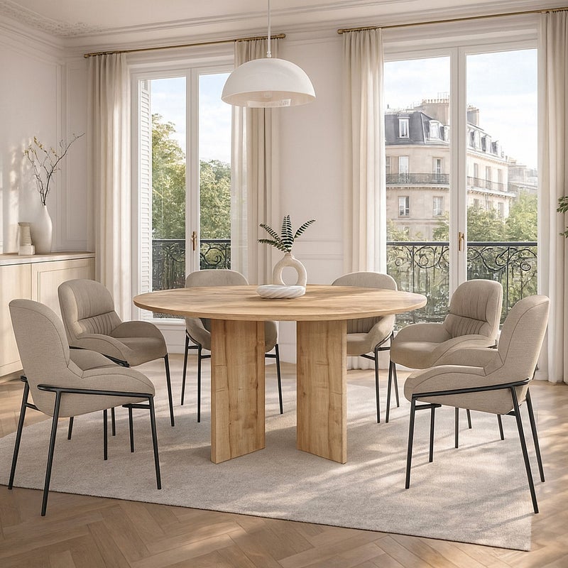 Stół do jadalni, okrągły, 6-os. - Jasny naturalny - TOPANIA