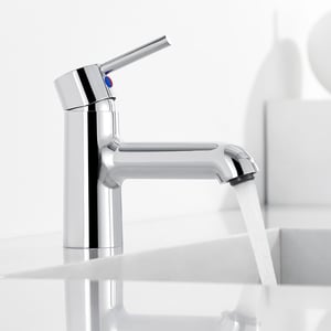 Robinet de lavabo Chromé avec Flexible Raccordement, Mitigeur Lavabo Mélangeur Salle Bain Eau Froide/Chaude avec Bec Hauteur 134mm Pour WC