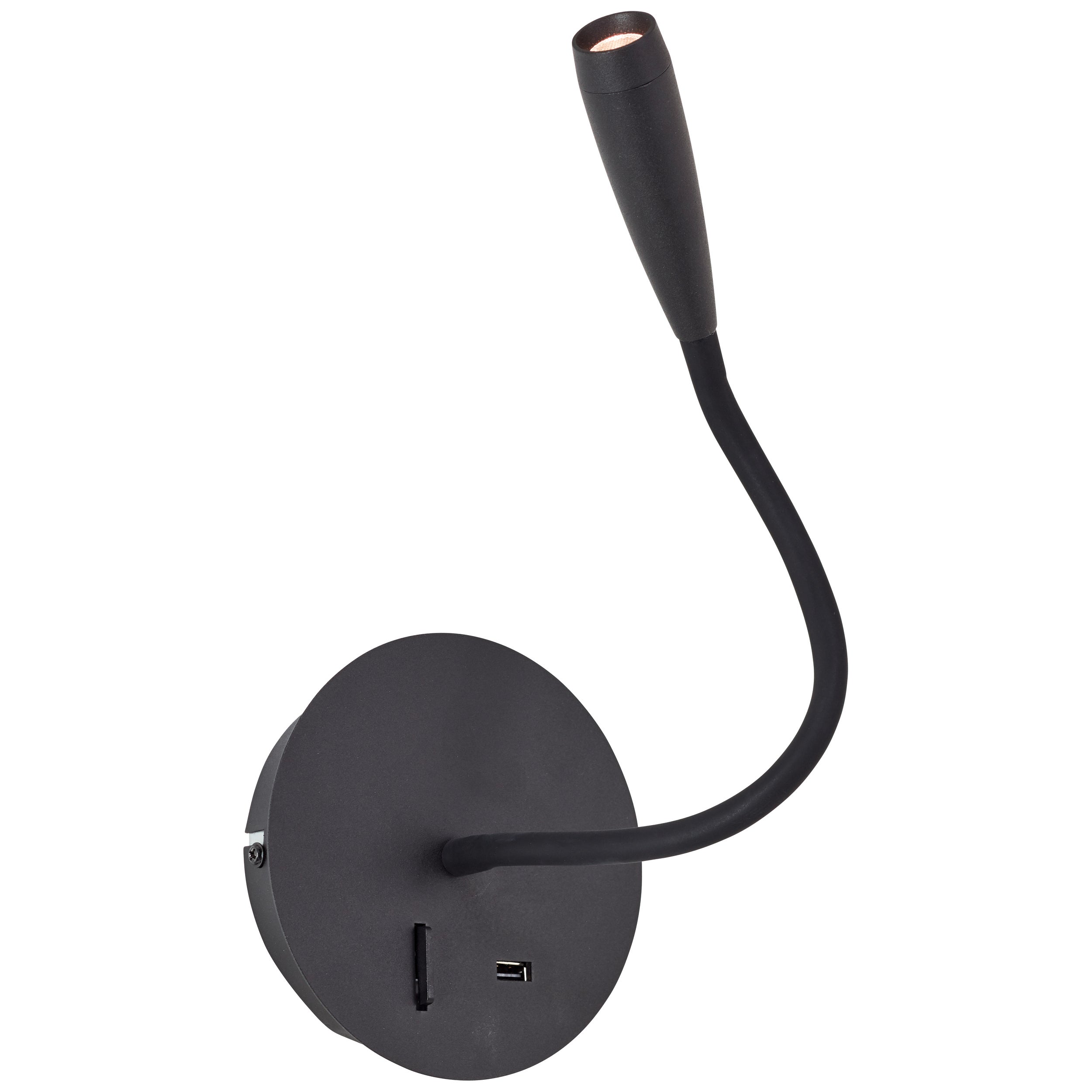 Brilliant Jutta reflektor ścienny LED z elastycznym ramieniem i czarnym przełącznikiem piaskowym USB metal/czarne tworzywo sztuczne 2,8 W zintegrowana - 3