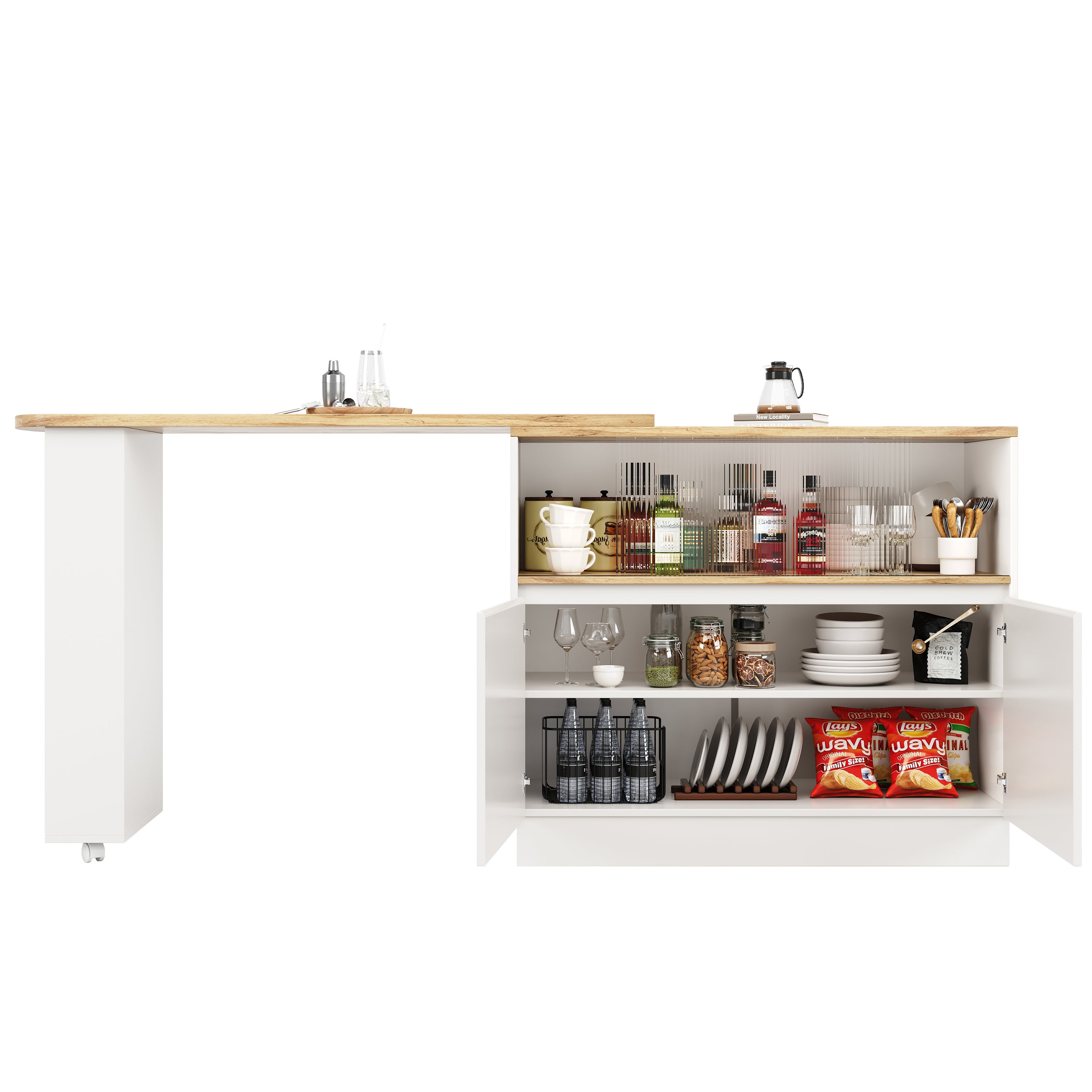 Table de bar pivotant et escamotable en MDF - grand espace de rangement - style contemporain - Blanc - 9