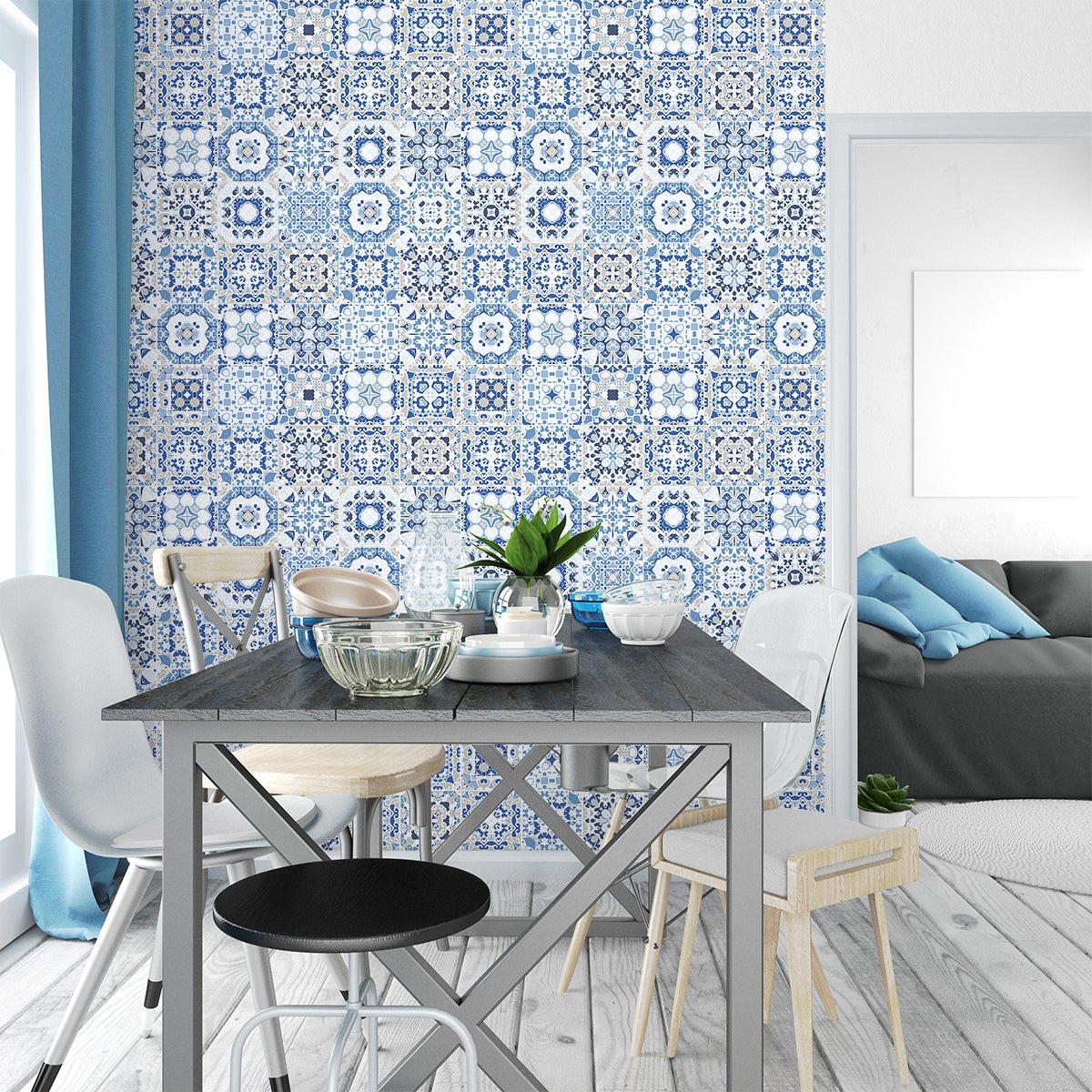 60 vinilos baldosas de cemento azulejos denzelia - adhesivo de pared - revestimiento sticker mural decorativo - 60stickers10x10cm