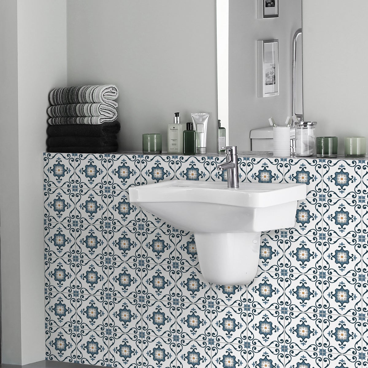 24 vinilos baldosas de cemento azulejos célina - adhesivo de pared - revestimiento sticker mural decorativo - 24stickers15x15cm