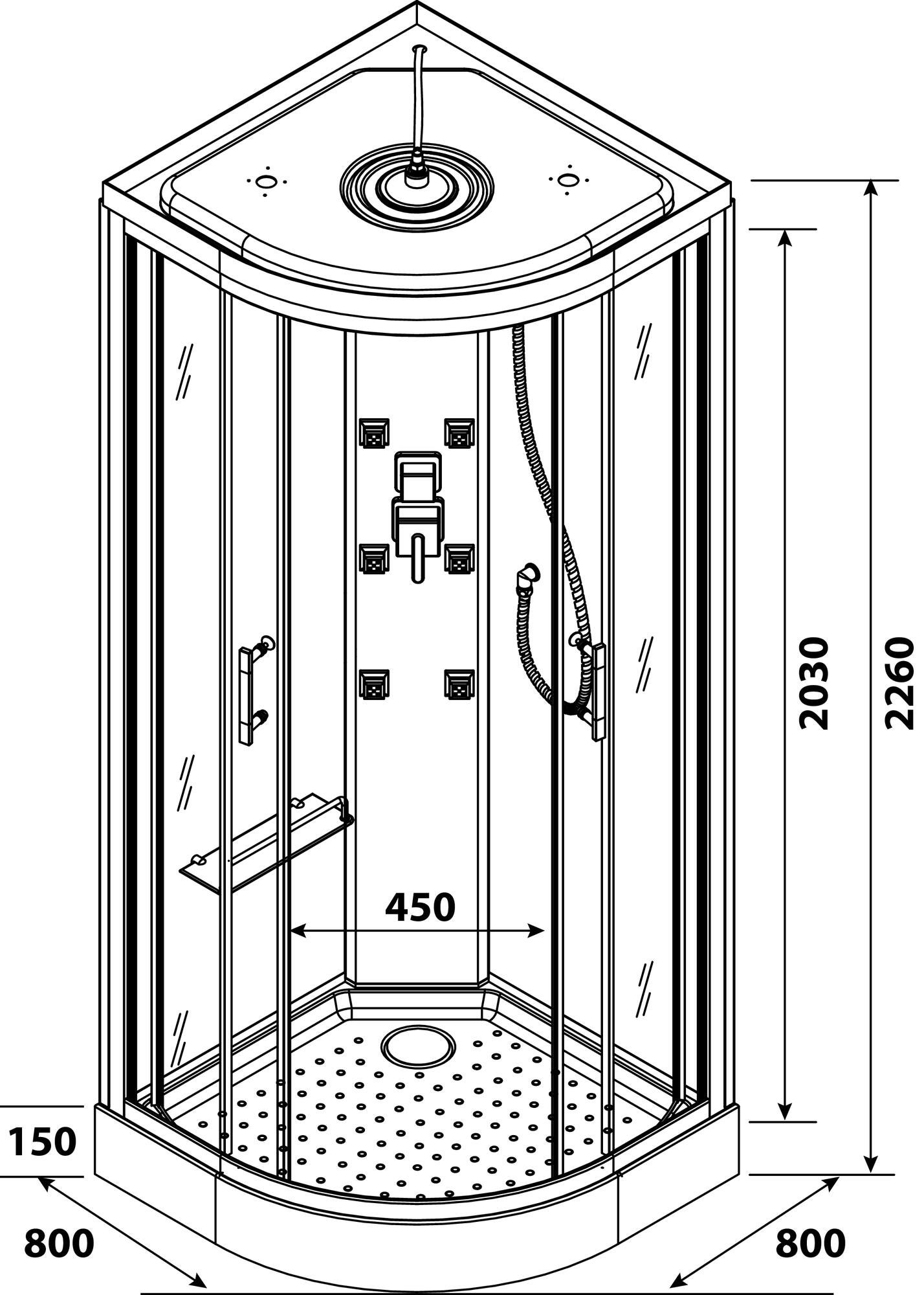 ONDEE ZEN - Cabine de douche hydromassante MERIDA - Porte coulissante - quart de cercle 80cm - 2