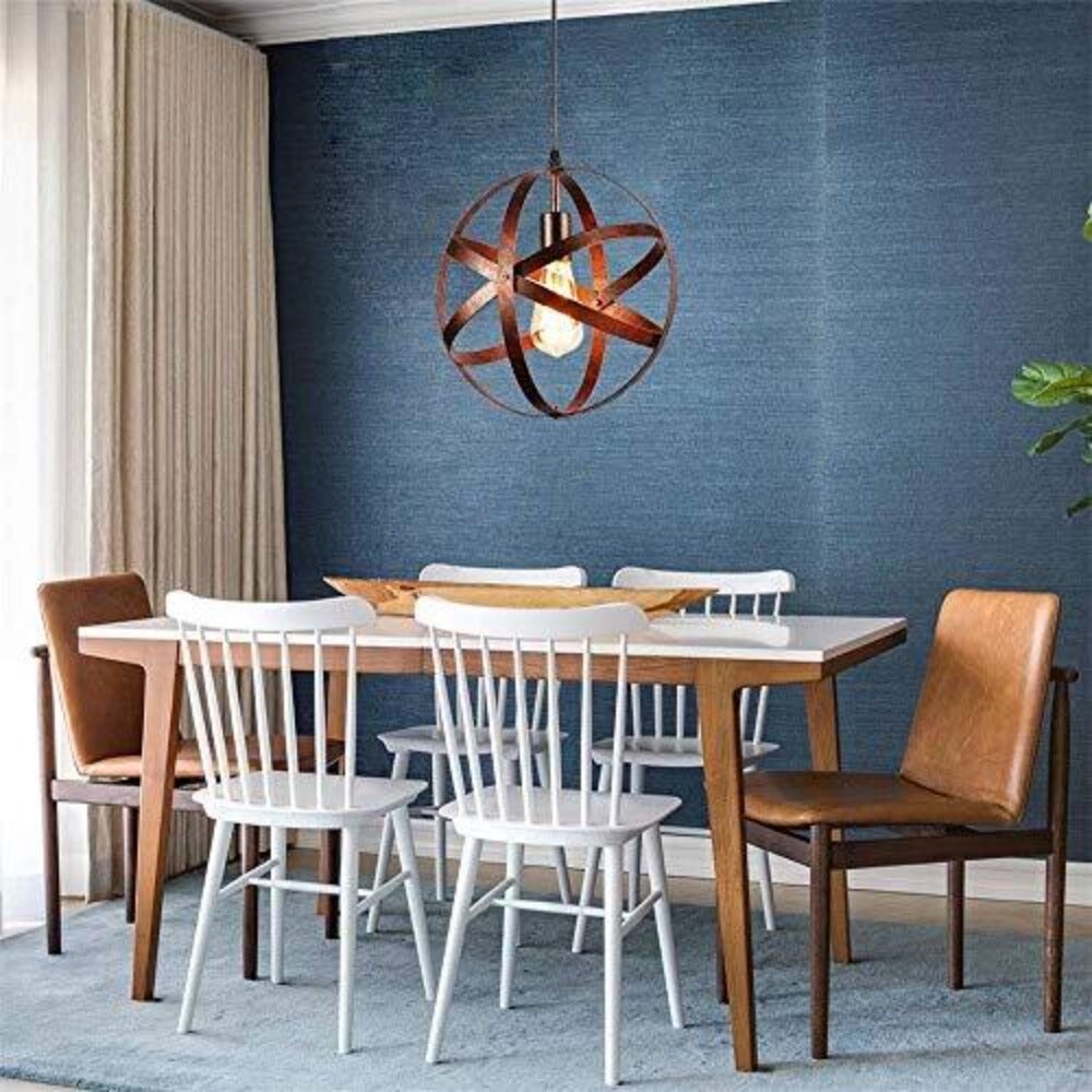 IDEGU Lustre Suspension Vintage Lampe Plafonnier en Bois Rotin Brun E27 Luminaire Eclairage Design Cage Réglable pour Salon Chambre - Maison