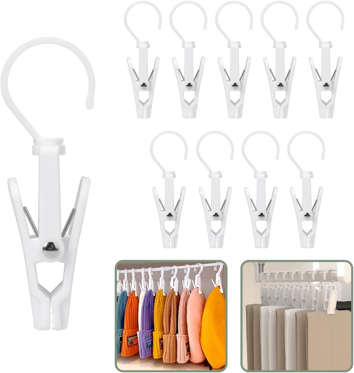 20 Mollette Con Ganci Per Bucato In Acciaio Inox – Ganci Porta Mollette Girevoli 360° In Metallo Nero – Per Appendere Calzini, Scarpe, Cappelli E Biancheria - 4