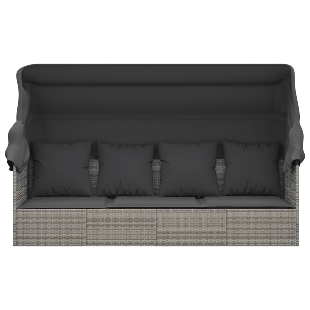 vidaXL Lit de salon d'extérieur toit et coussins Gris Résine tressée - 3