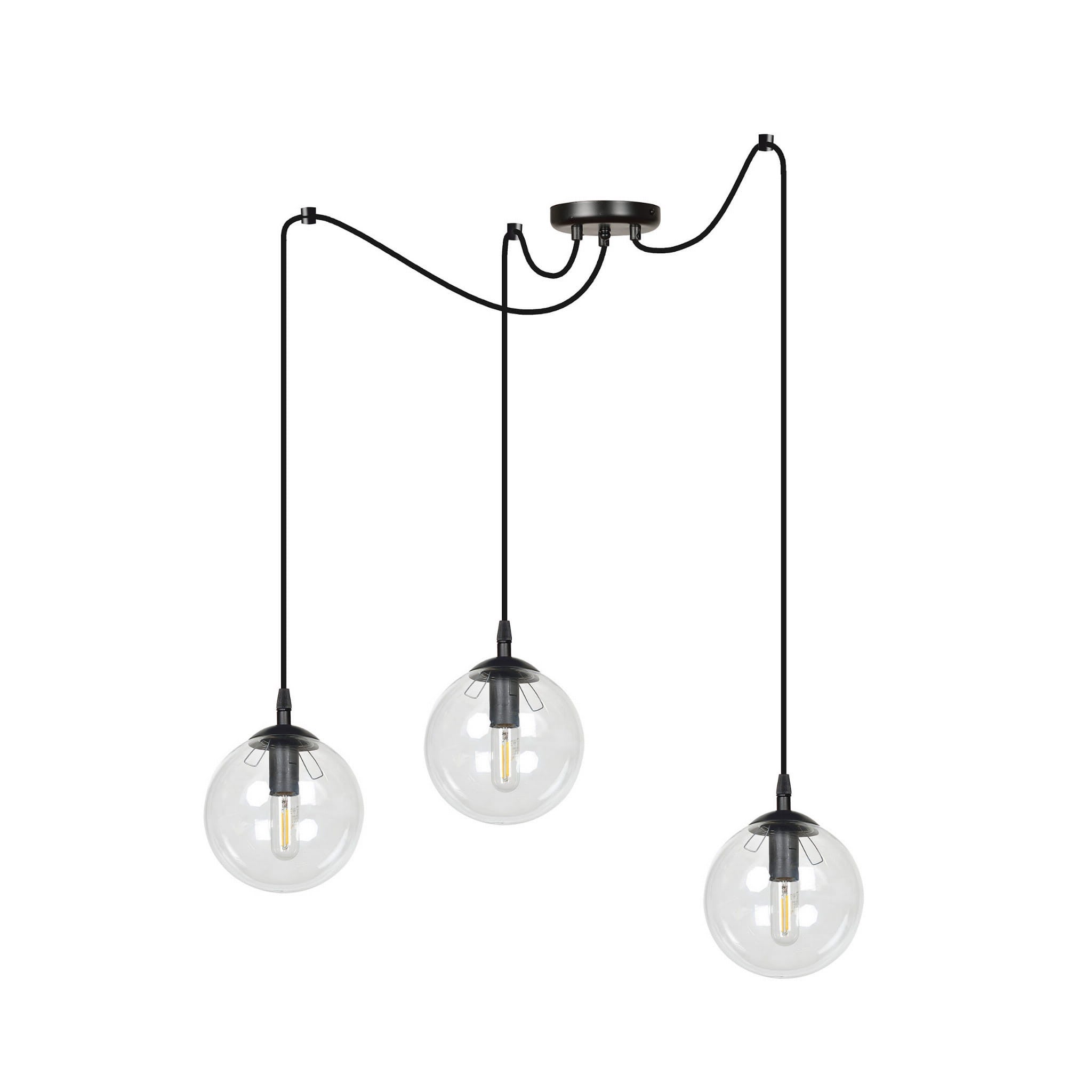 Lampa wisząca Gigi czarno-przezroczysta 3xE14x10W wym: 200 x 200 x 14 cm szkło Emibig