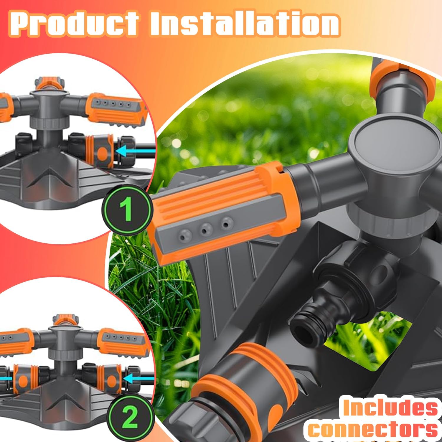 3 bras arroseur automatique - Rotatif réglable pour jardin - Pulvérisateur pelouse eau - Idéal irrigation gazon, massifs, potager - 3