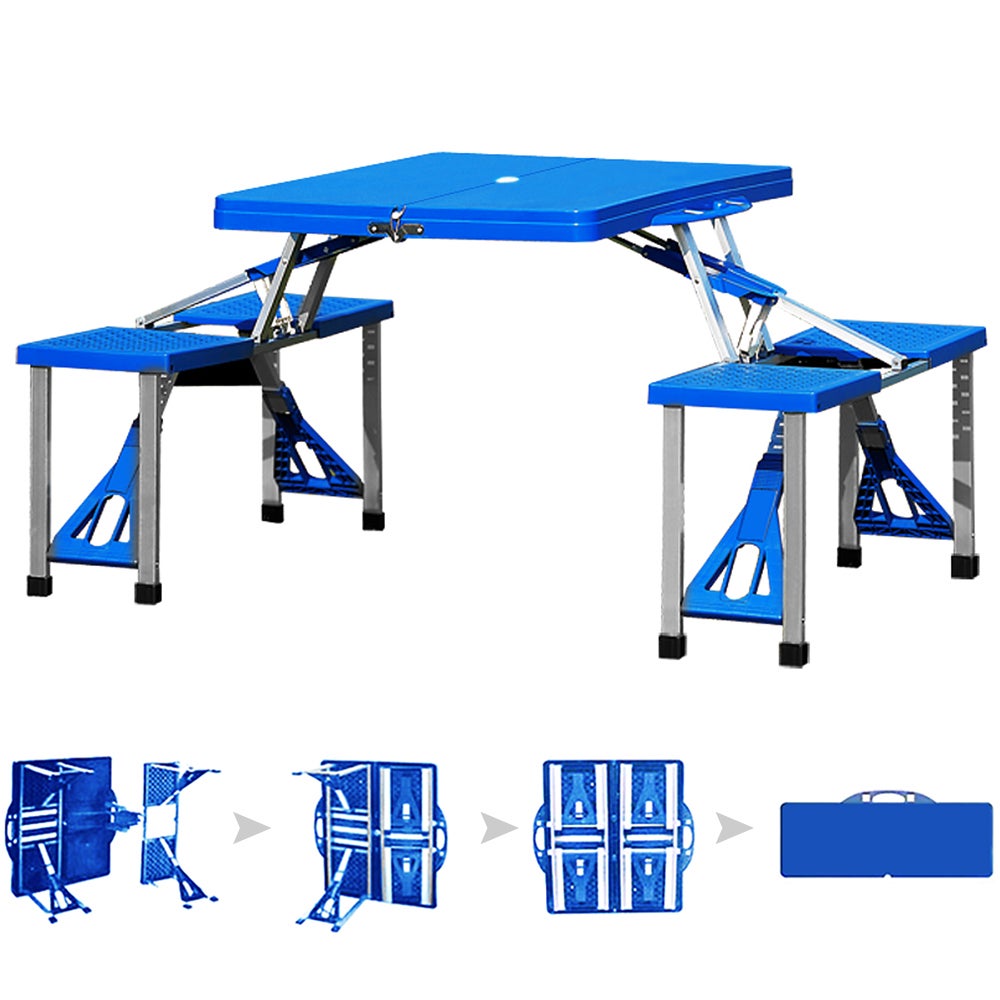 Deuba Alu Table de camping Table valise pliante avec chaises Poignée de transport Parasol Set de meubles de camping Banc pour camping - 7