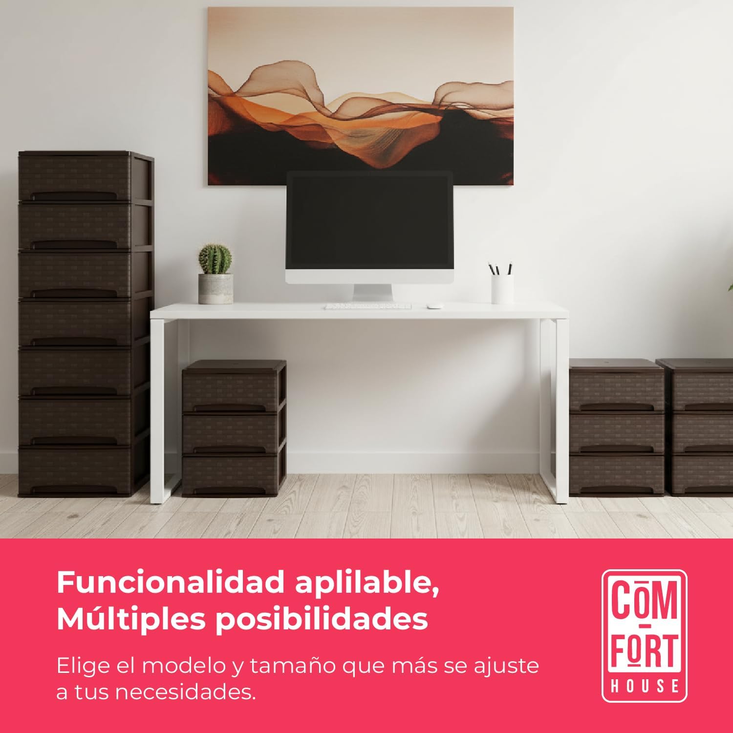 COM-FORT HOUSE | Cajonera Apilable de Plástico | Modelo Bambu | Color Wengue | Modelo de 3 Cajones | Cajones de Almacenamiento Modular - 5