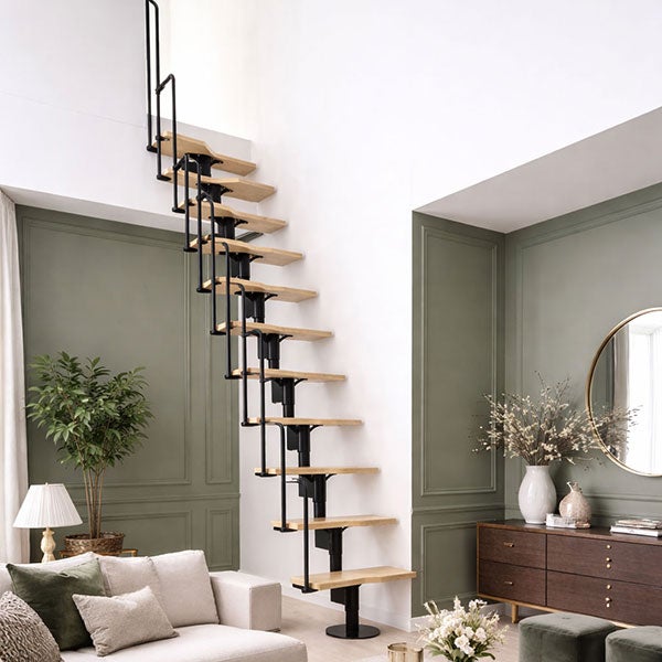 Escalier droit 12 marches - Hauteur à franchir 2.23 à 2.94m - Noir et Hêtre - TWISTER60-I-NH-12 - 4