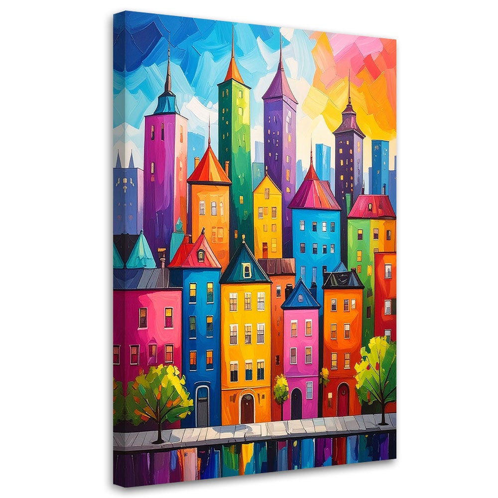 Obraz do pokoju dziecka nastolatka salonu, Abstrakcyjne kolorowe miasto budynki 30x45