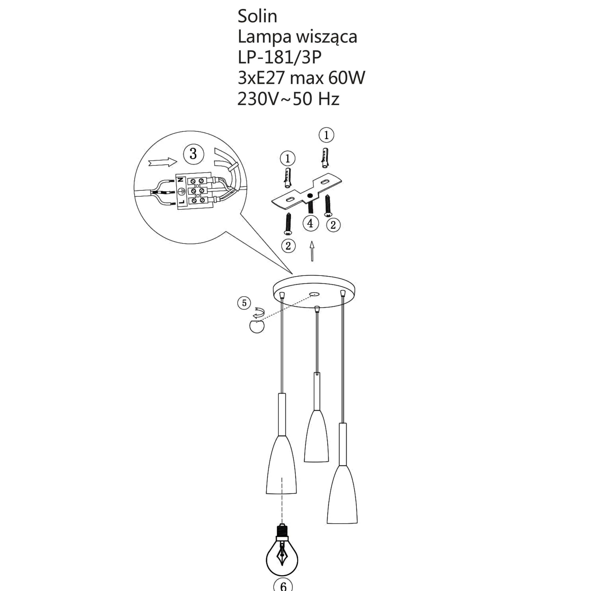 Lampa wisząca Solin czarna 3xE27x60W wym: 100 x 30 x 30 cm metal Light Prestige - 4