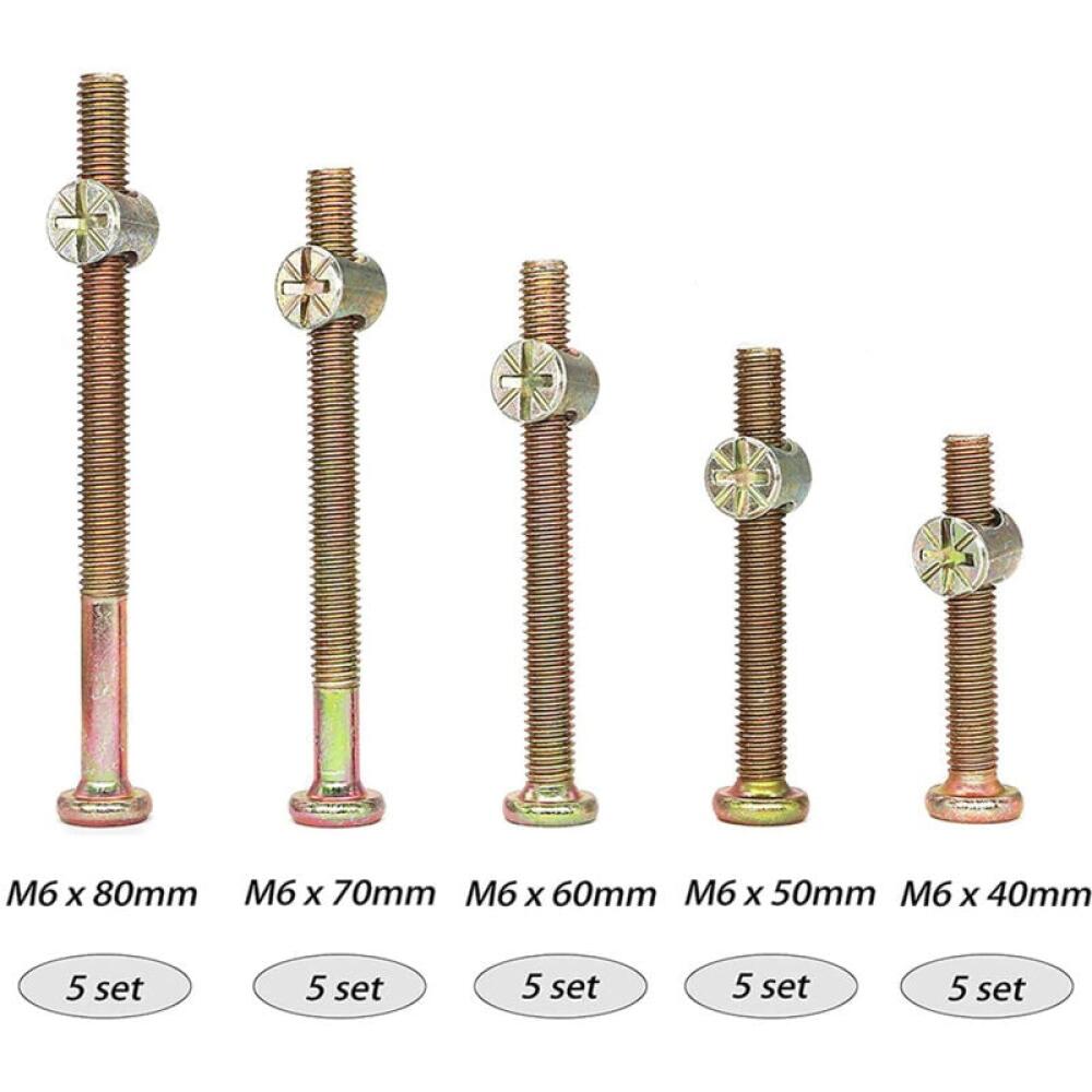 Kit de vis et écrous pour cadre de lit, pièces de berceau, jeu de 25 vis pour lit superposé M6-1x40mm/ 50mm/ 60mm/ 70mm/ 80mm / 80mm/Kit de meubles - 2