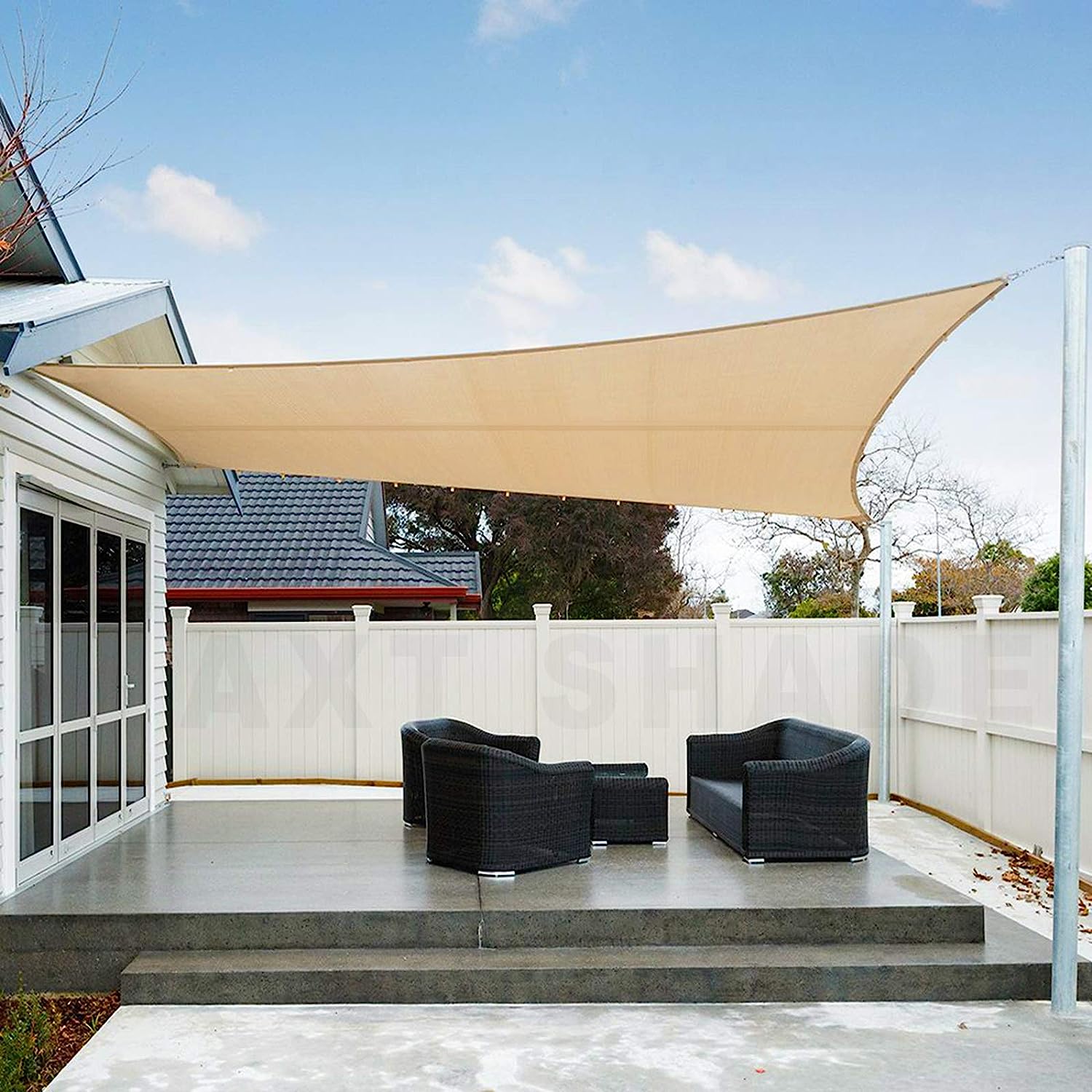 Voile d'ombrage imperméable rectangulaire 2,5x3m Protection Rayons UV pour Extérieur Terrasse Patio Jardin-Sable - 2