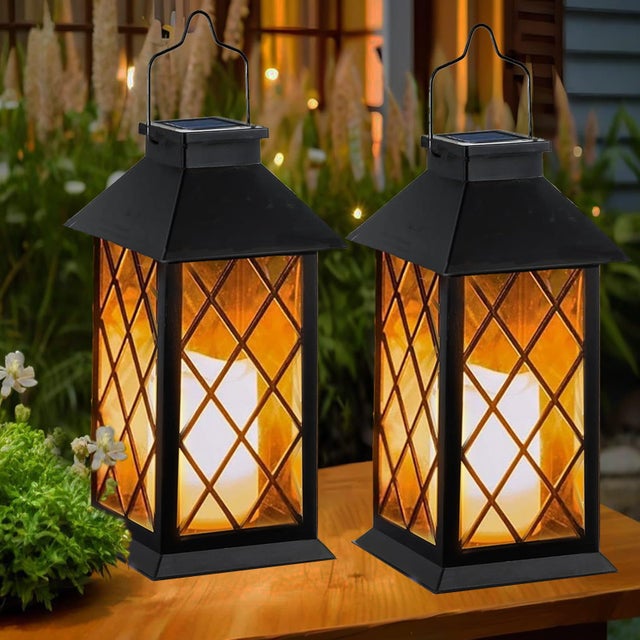 Lot de 2 lanternes solaires de Noël, bougies flottantes à énergie solaire, lampe LED sans flamme, pour l'extérieur, Pâques, Halloween