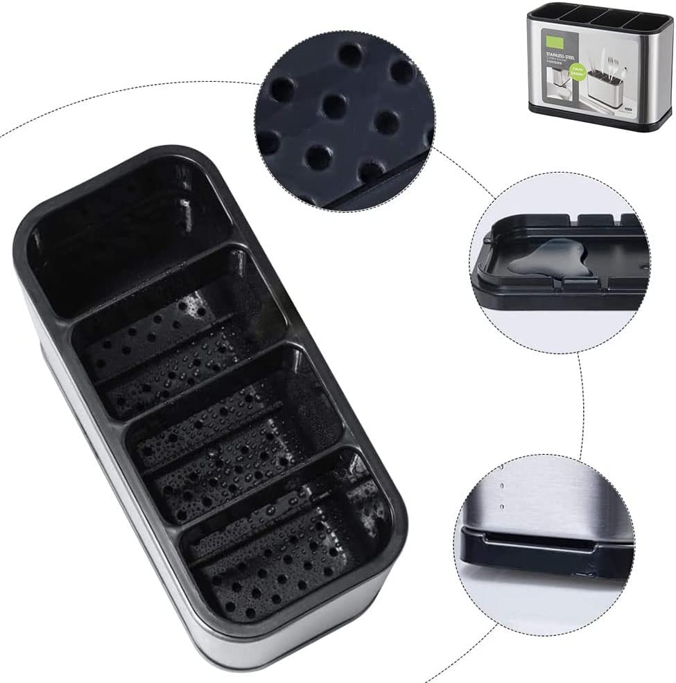 Égouttoir à Couverts Cuisine – Organisateur Ustensiles à 4 Compartiments, Pratique pour Ranger Vaisselle et Accessoires de Cuisine - 3