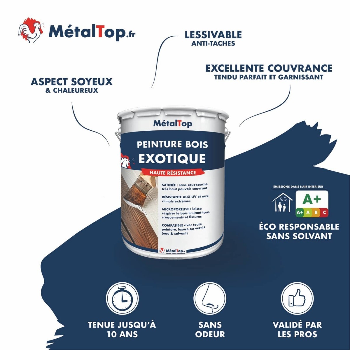 Peinture Bois Exotique - Rouge brun - RAL 3011 - 5 L - Métaltop - 4