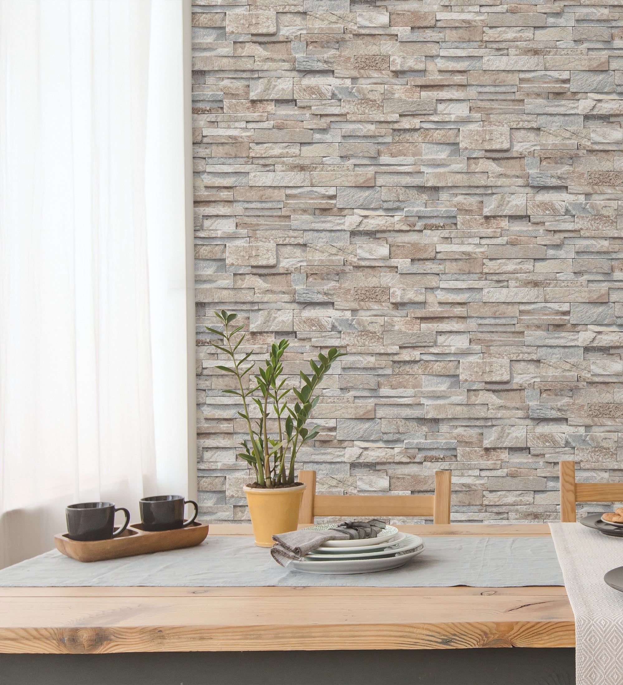 Papier peint vinyle lessivable imitation mur de pierre d'ardoise texturé en relief - Austin Stone 127671 de GAULAN - Rouleaux de 10 m x 0,53 m - 9