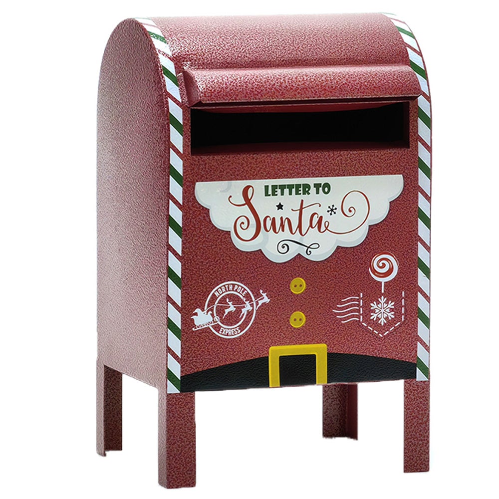 Cassetta Postale Natalizia In Metallo Rosso Per Letterine A Babbo Natale - 25x12x38 Cm, Decorazione Per Interni Ed Esterni, Villaggio Natalizio - 6