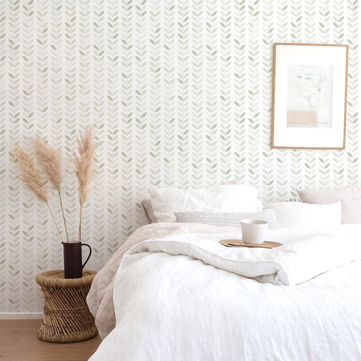 Papel vinilico hojas vintage verde lavable y removible - 1 rollo 50x300 cm - decochic