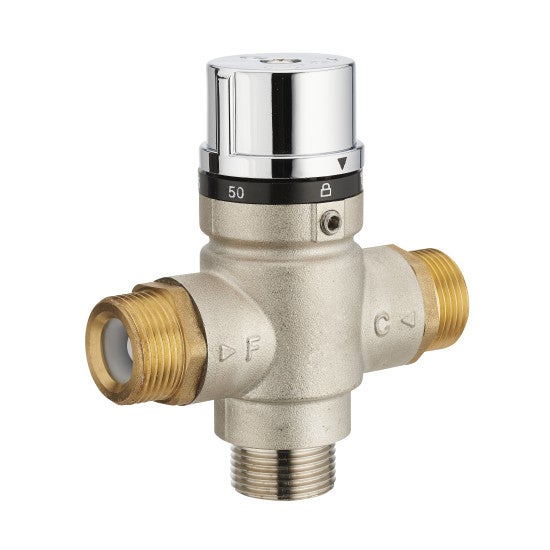 Valvola Miscelatrice Termostatica G1/2 In Ottone - Per Scaldabagno, Controllo Temperatura Acqua, Antiriflusso - Foto 2