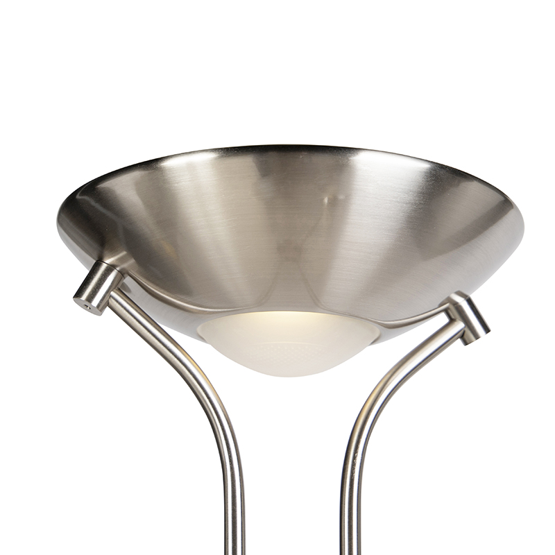 Qazqa moderne lampadaire uplighter avec bras de lecture - Diva - acier, rond, led intégrée 18w incluse, Integrated led, - 6