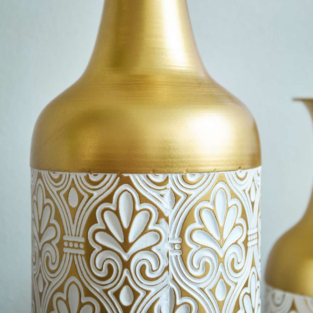 Conjunto de 3 vasos de chão em metal branco – Vasos decorativos grandes de 83/65/50 cm para flores secas, sala de estar e quarto. - 9