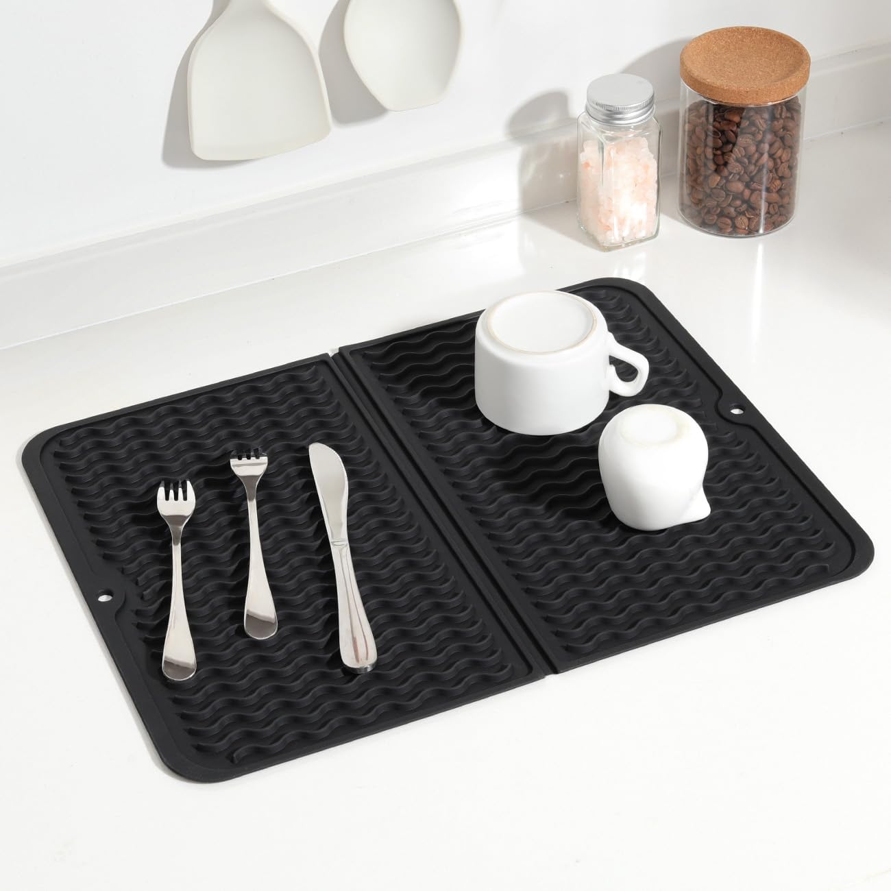 Mata odpływowa do naczyń, odpowiednia do kuchni, silikonowa, składana, 40,7*31 cm, czarna