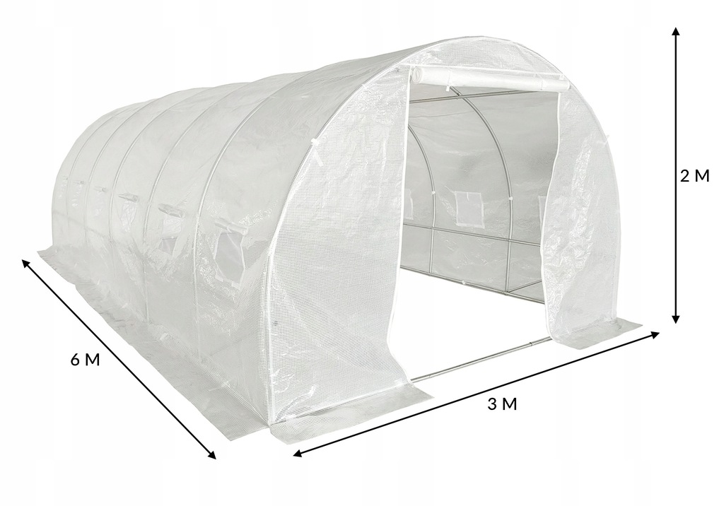 Duży tunel foliowy ogrodowy 6x3 szklarnia warzywa namiot XXL 18m2 biały UV4 - 4