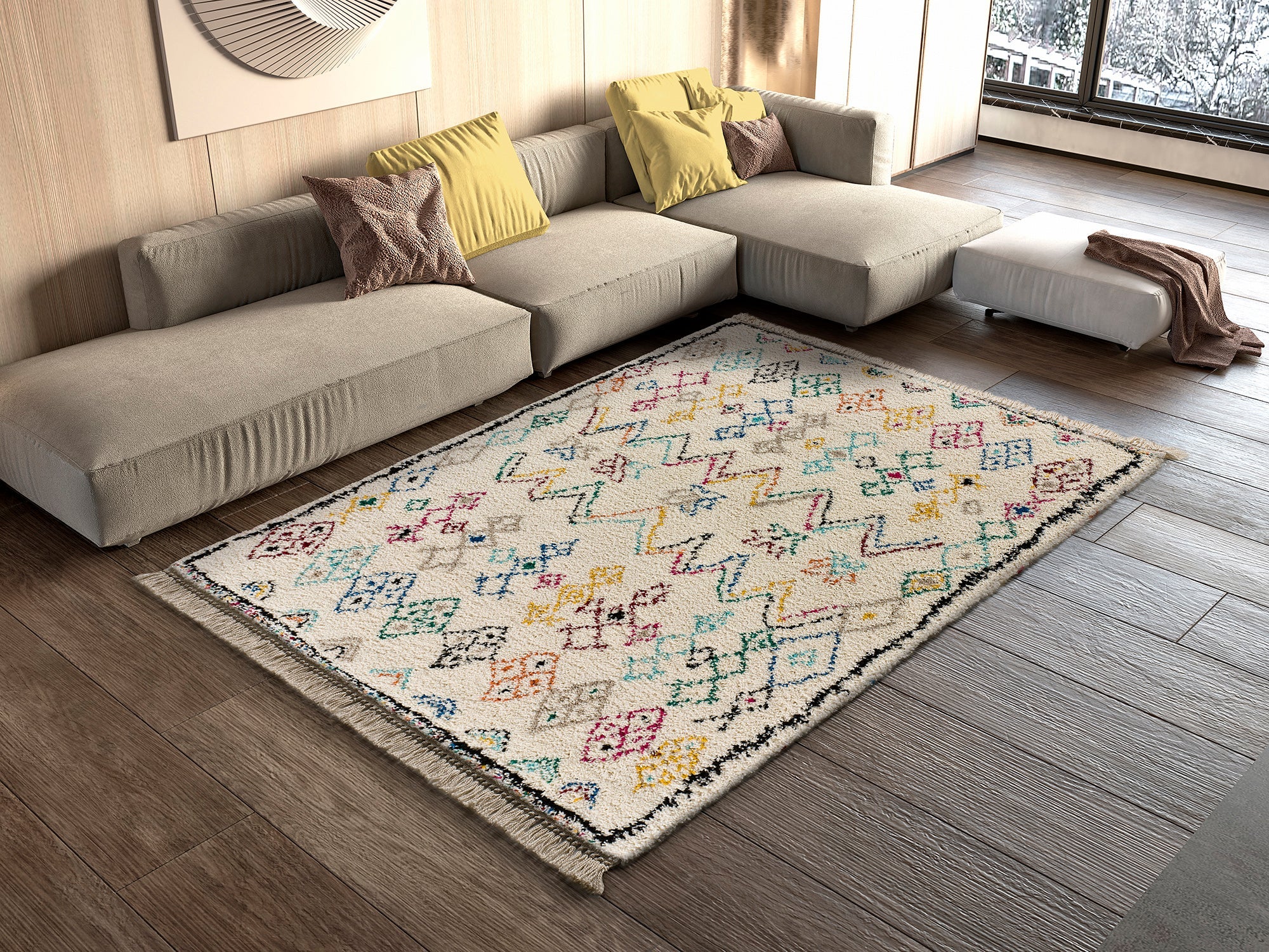 YEBEL Berber biały prostokątny dywan do wnętrz 135 x 190 cm - ATTICGO