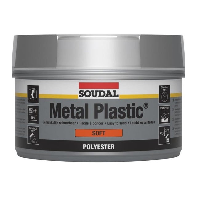 Metal plastic soft - Enduit polyester pour carrosserie - Soudal - 1 kg Beige