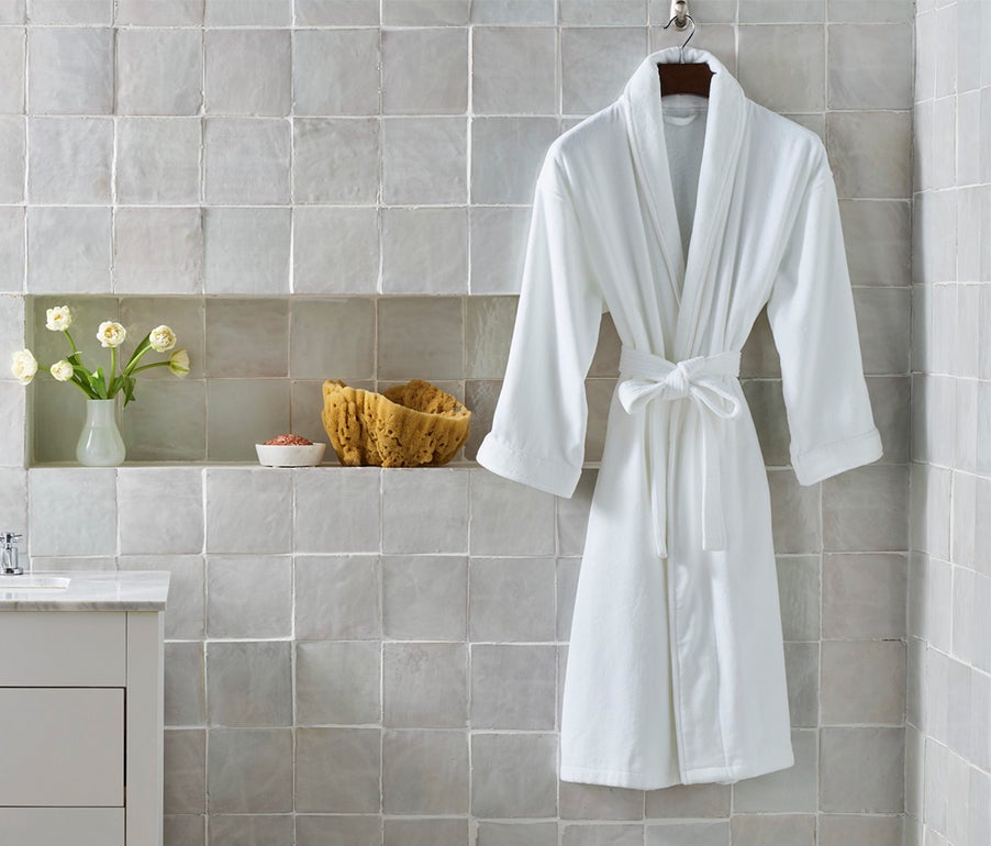 HaraDeco Peignoir de douche pour homme et femme, coton 380 g/m², tissu éponge doux au toucher pour la maison et l'hôtellerie (bleu, M) - 5