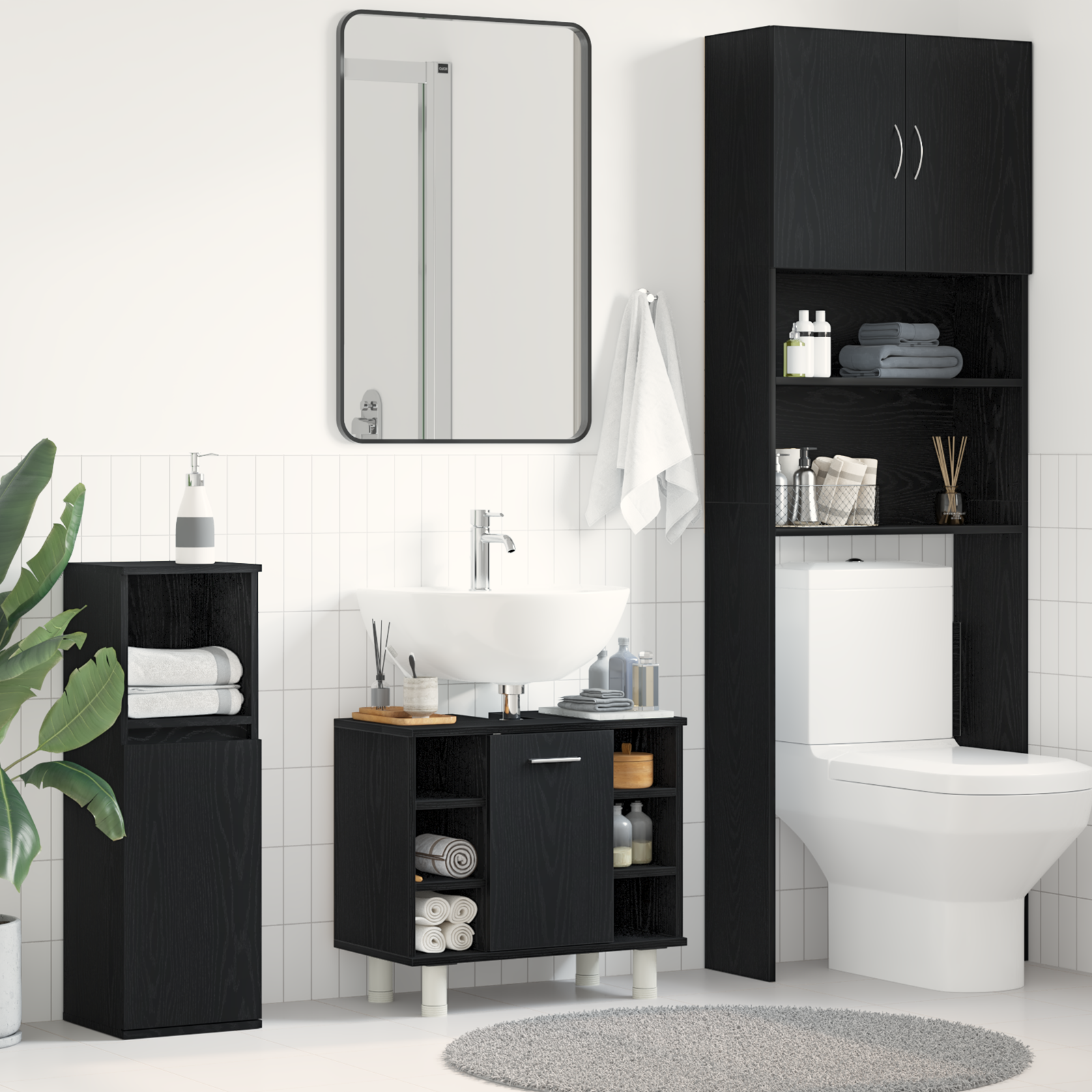 Vidaxl Armario De Baño Madera Ingeniería Roble 60X32x54 Cm Negro , Leroy Merlin