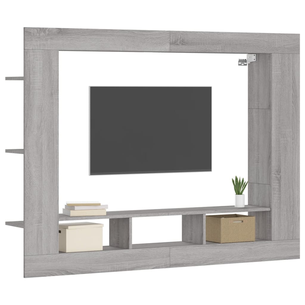 Meuble TV sonoma gris 152x22x113 cm bois d'ingénierie - 3