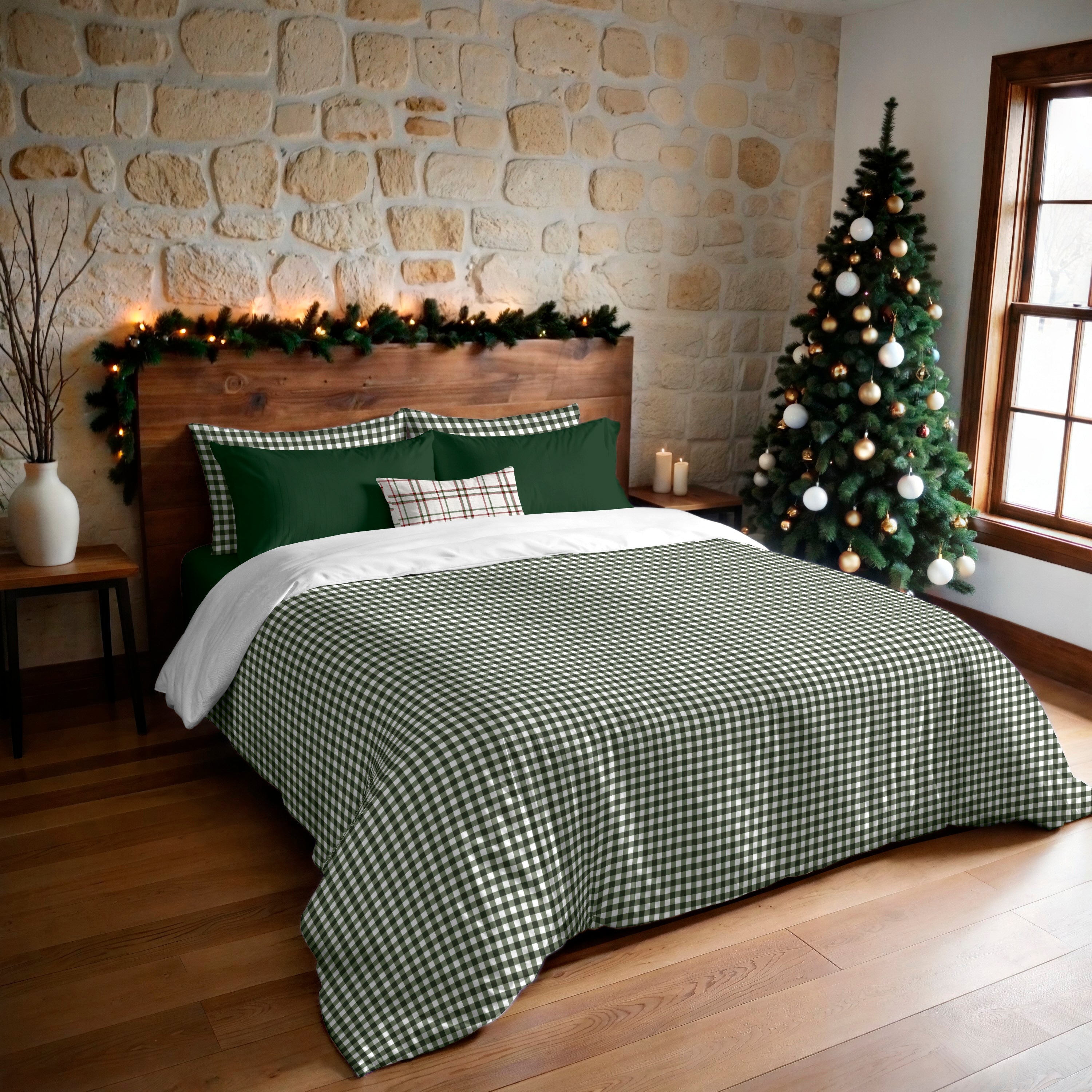 Capa de edredão com molas de pressão 100 % algodão Vichy Verde - 140x200 cm - 3