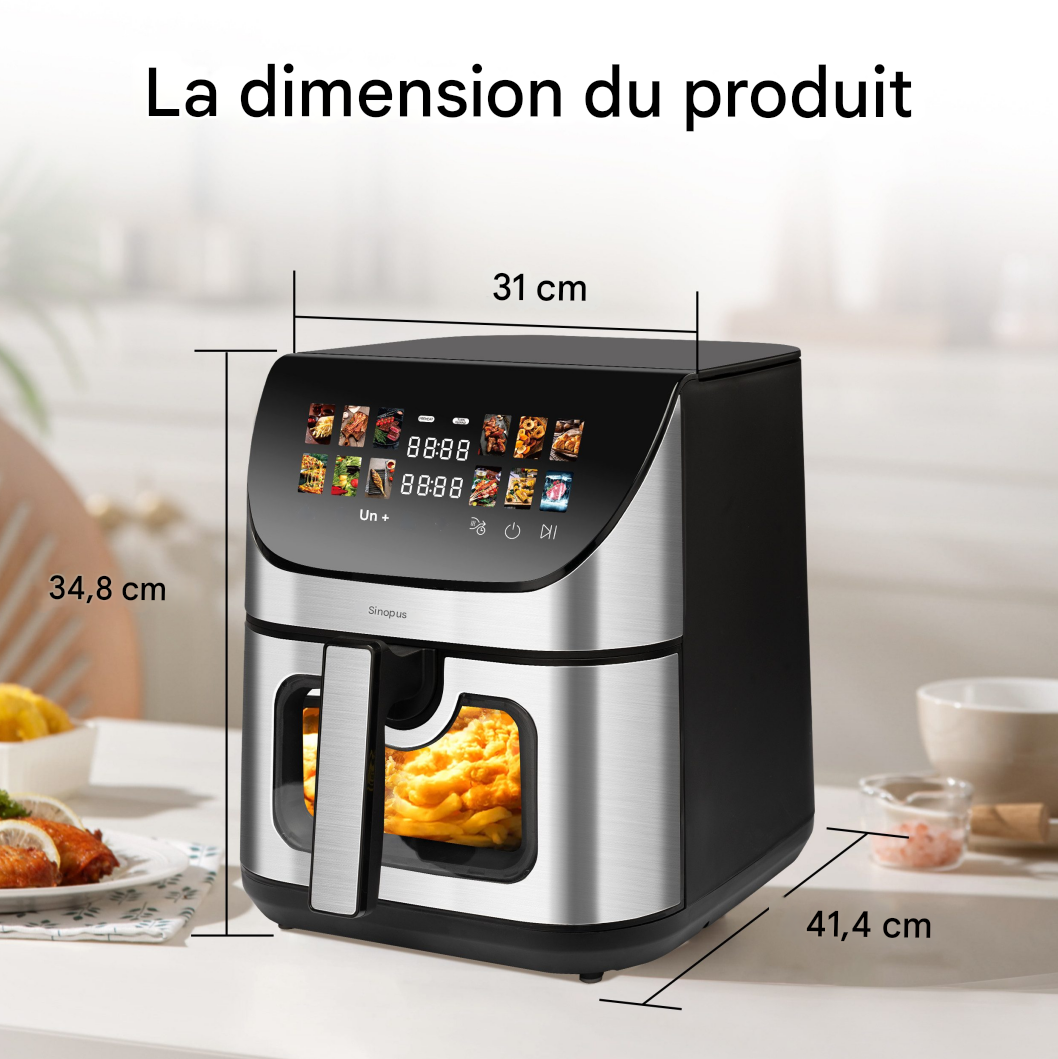 Friteuse à air XXL 8,5 L avec fenêtre de visualisation et écran couleur, 12 programmes, écran tactile LED couleur, nettoyage facile - 4