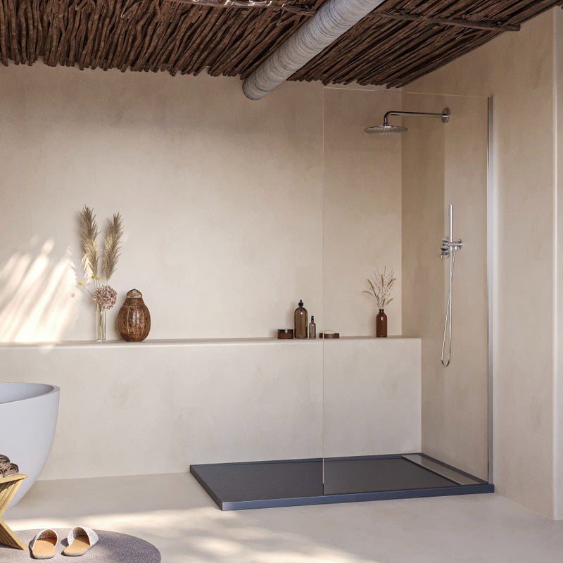 SOULHOME Brodzik prysznicowy– Żywica– Gel Coat– Gładka/Kamienna tekstura – Antypoślizgowy – łupkowy- 120x90- Niski 3cm– Ruszt INOX