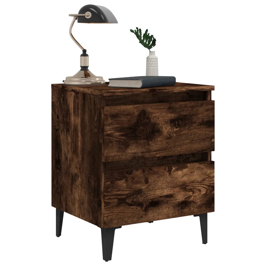 Lot de 2 Tables de chevet，Table d'appoint, Table de nuit pour Salon Chambre pieds en métal Chêne fumé 40x35x50 cm407950 - 4