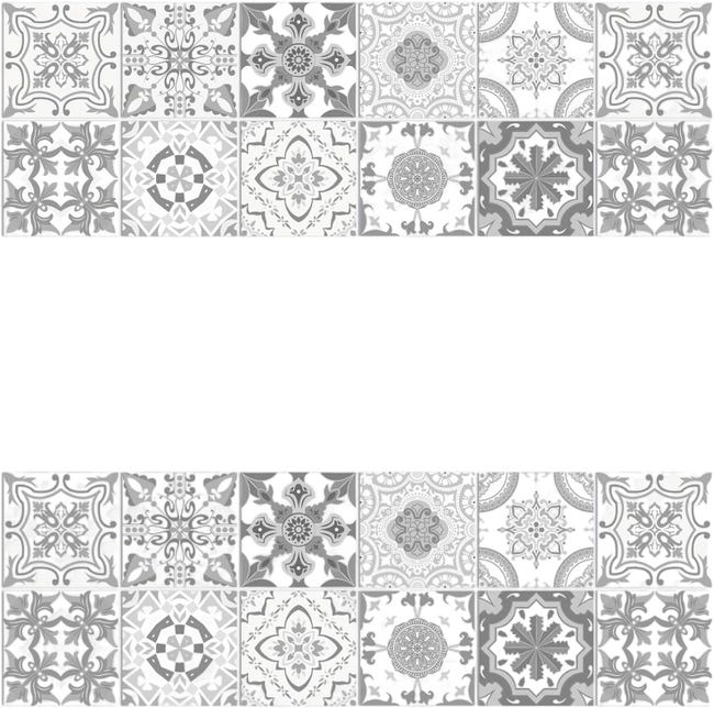 (Szary 15 cm x 15 cm x 24 sztuki) Samoprzylepna naklejka ścienna z wzorem mandali, wodoodporna, z PVC, dekoracja ścienna do kuchni