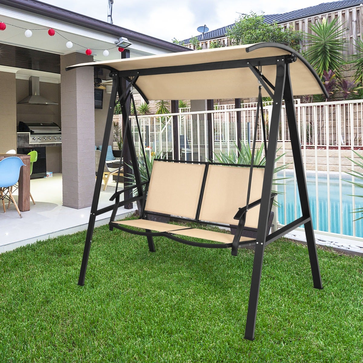 HyperMotion Swing HYP7 Balançoire de Jardin 6 Places, Cadre Acier, Cordes Réglables, vert (SWING HYP7) au meilleur prix sur