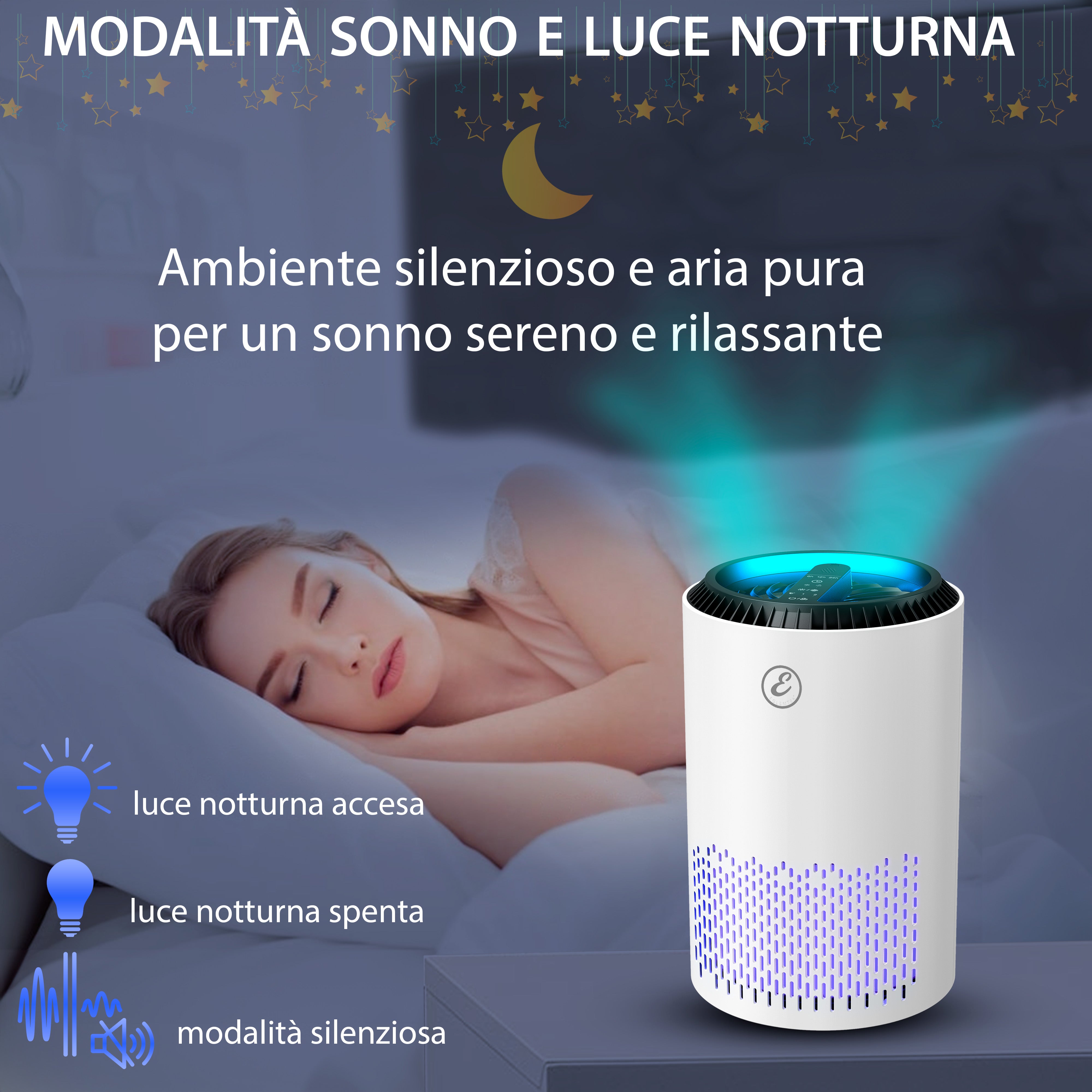 Purificatore Aria Portatile Air Purifier Filtro Hepa H13 22 Watt Elimina Odori Pollini Polvere Con Timer Camera Letto Soggiorno Bagno Ufficio 20 Mq - 4