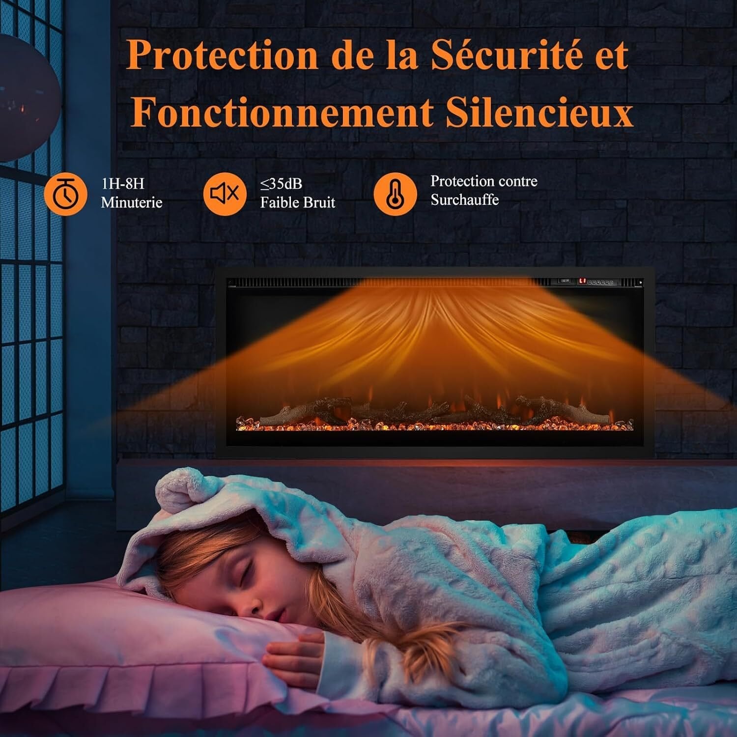 Cheminée électrique Murale 750W/1500W, Effet Flamme avec 9 Couleurs, Cheminée Chauffante 91,5 cm, Température Réglable 18-28℃, Minuterie - 5