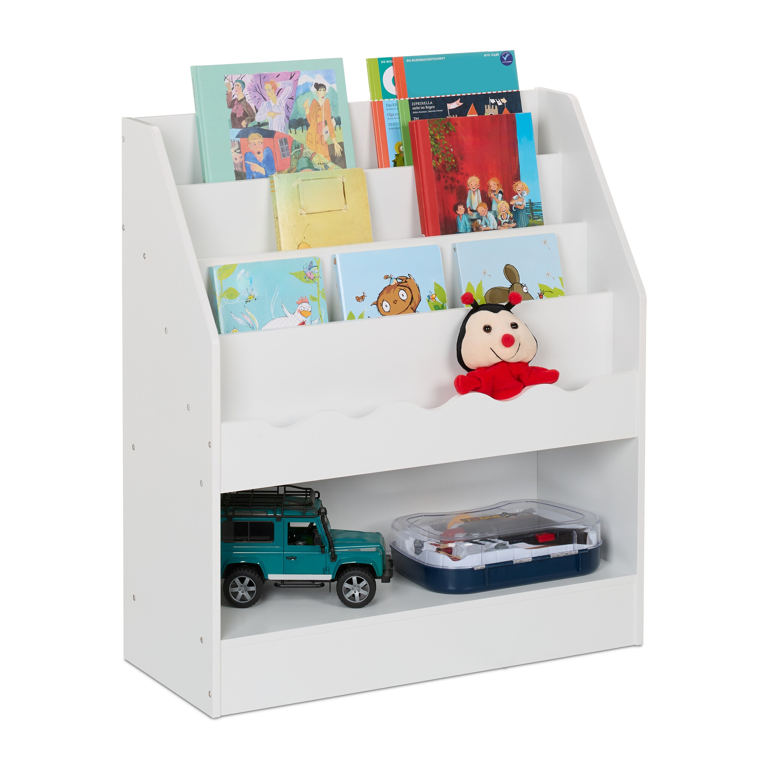 Relaxdays boekenkast kinderen, kinderkast met 5 vakken, hal, woon- & kinderkamer, opbergrek, 152 x 80 x 40 cm, wit