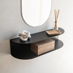 Console Murale Suspendue Avec Tiroir Et Niches - Effet Marbre Noir - 90 Cm - Rangement Entrée Ou Salon - DAREKA