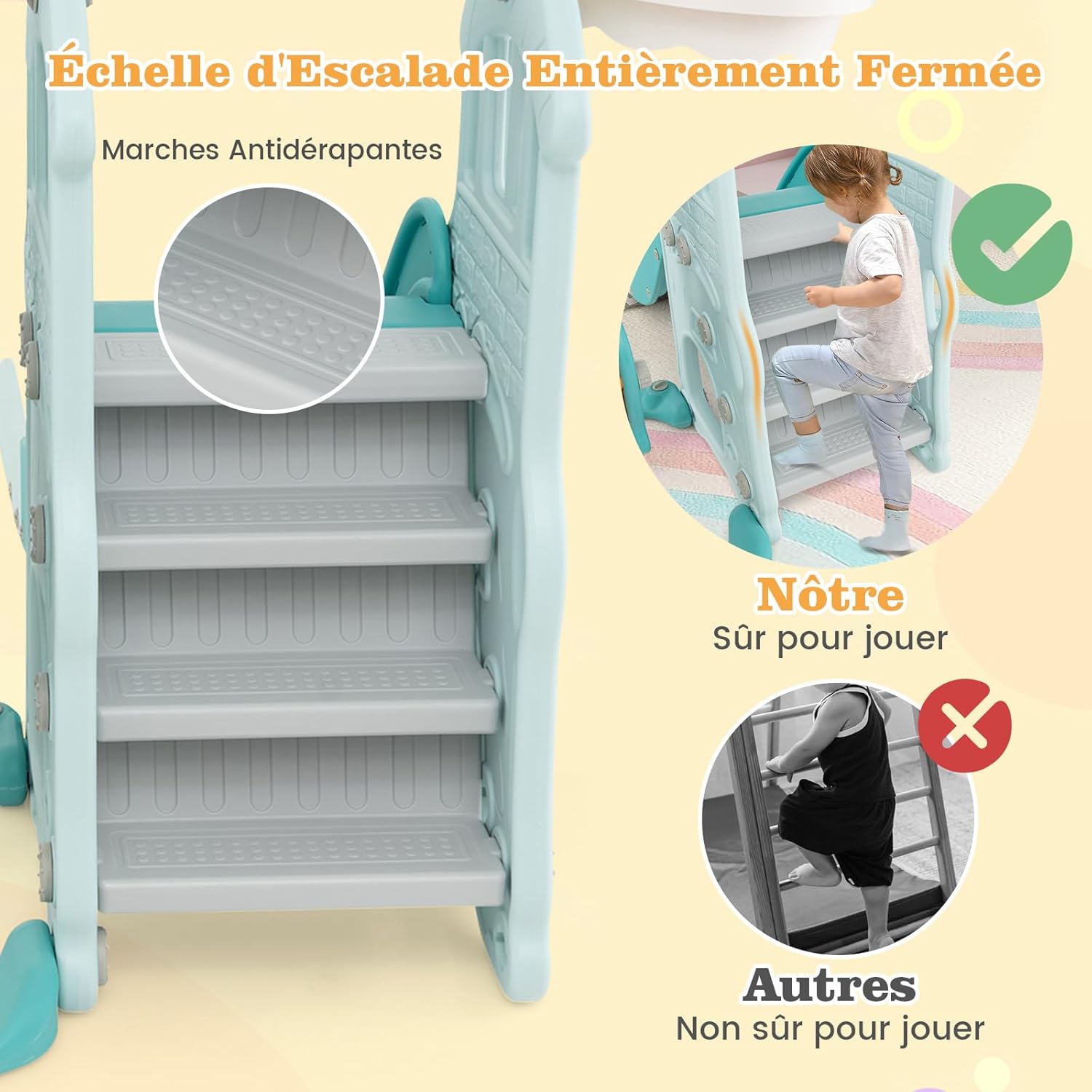 4 en 1 Toboggan Enfant Pliable avec Balançoire Réglable & Panier de Basketball, avec Échelle d’Escalade & Ballon, Charge 30kg pour 18 Mois+ - 7